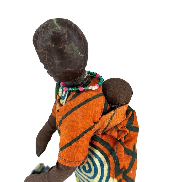 VTG African Woman‎ Figurine w/ Baby Handcrafted Wood & Fabric Folk Art Doll 8" - Picture 6 of 9